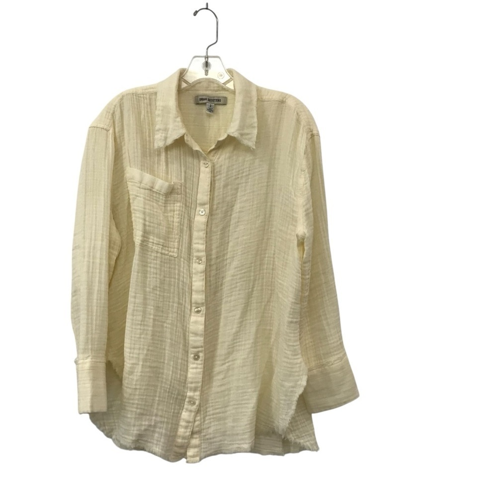 Urban Outfitters Off White Cotton Gauze Blouse Frayed Coverup Button Up Shirt S